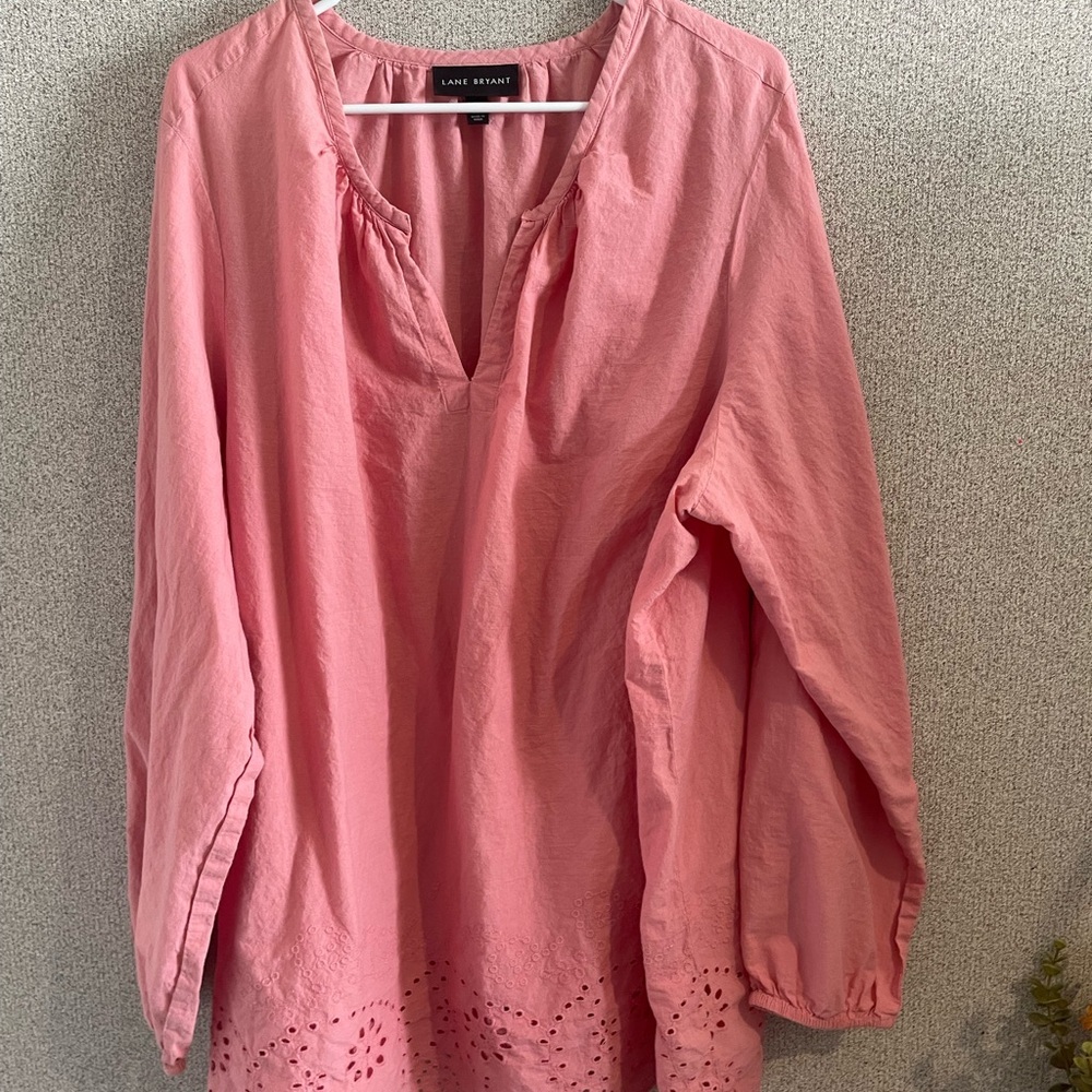 Lane Bryant Pink Embellished Blouse with Mandarin Collar
